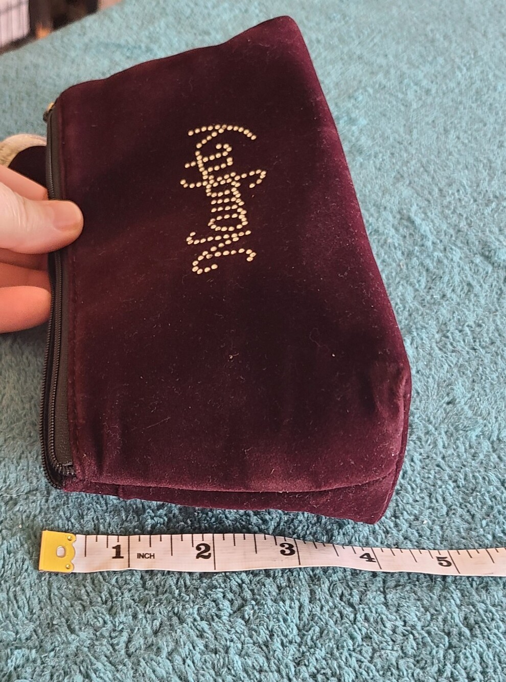 Velvet 'Naughty' Wristlet Cosmetic Pouch with Heart Charm - Burgundy - Picture 8 of 9